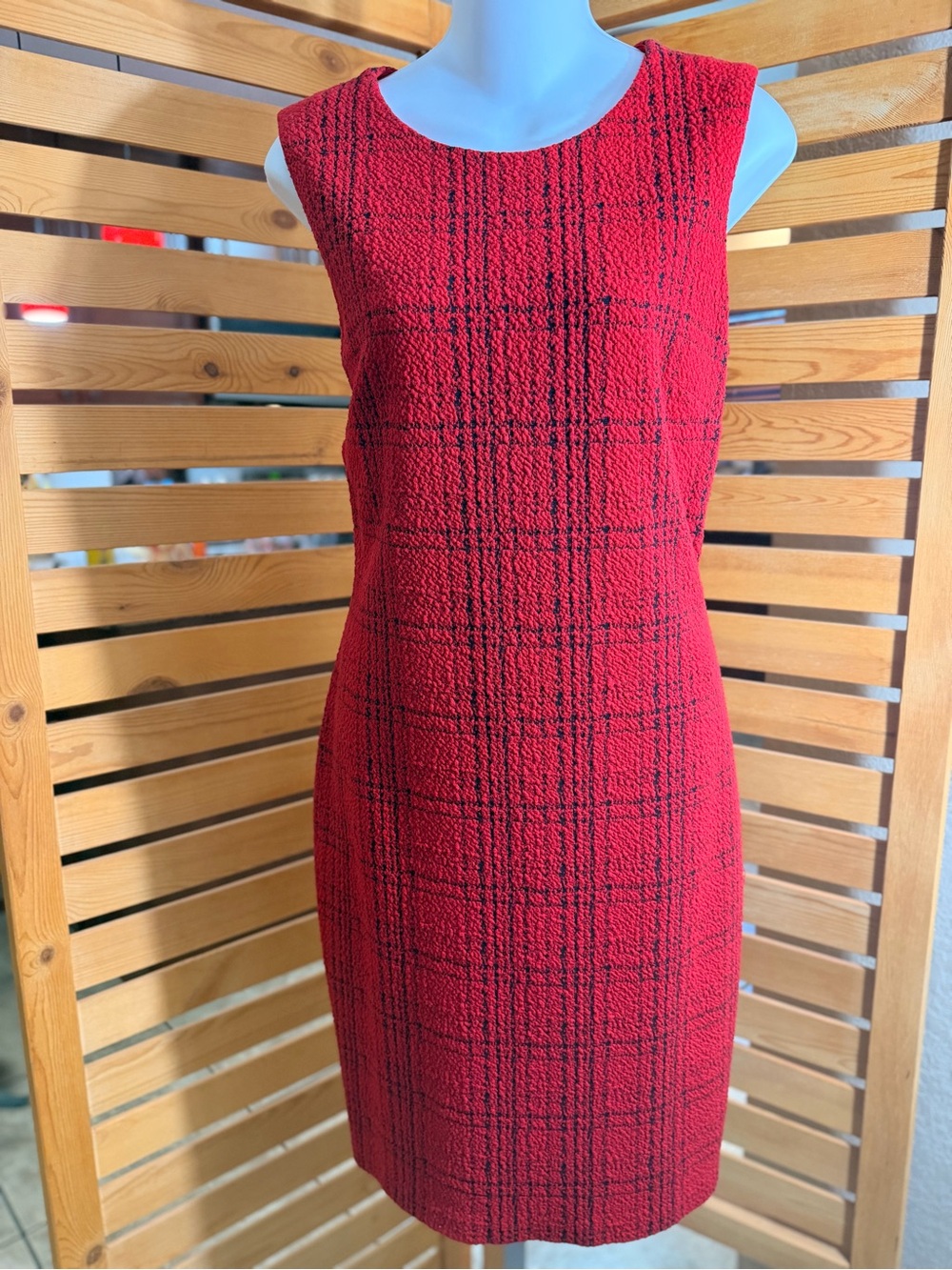 Calvin Klein Red and Black Plaid Sleeveless Sheath Dress
